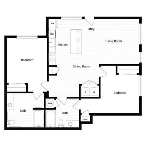 Floor plan 2A. A two bedroom, two bath floor plan at Chroma Apartments in Highlands Ranch